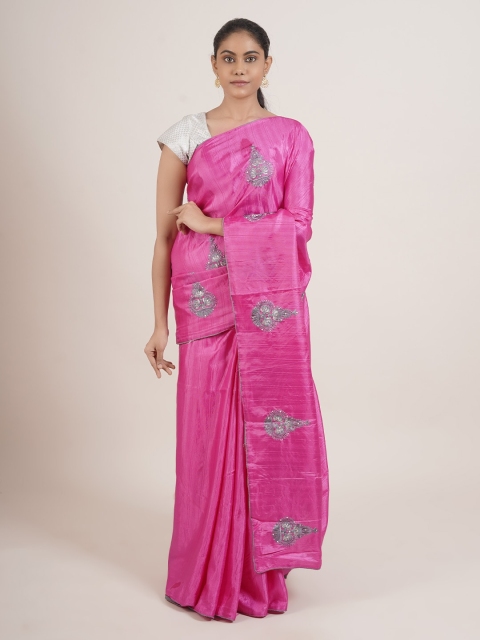

Pothys Pink & Grey Embellished Art Silk Saree