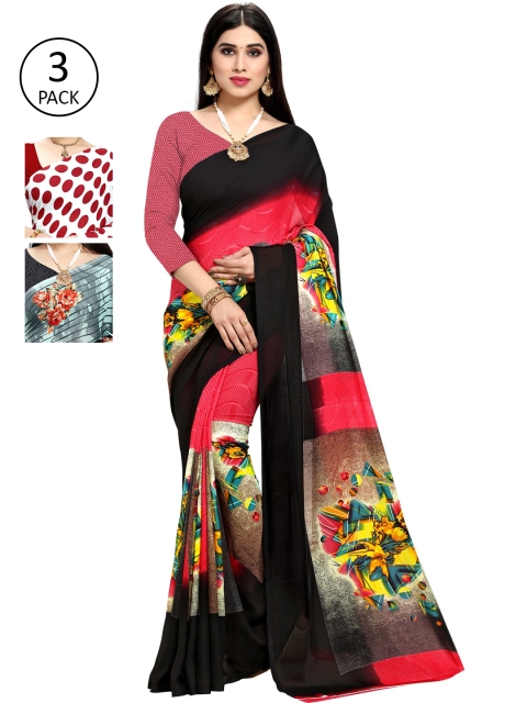 

KALINI Pack Of 3 White & Red Saree