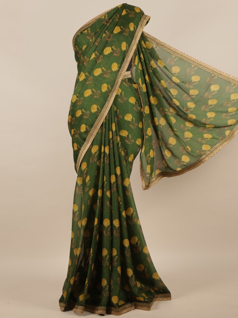 

Pothys Green & Yellow Floral Poly Chiffon Saree