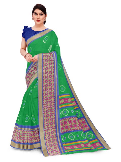 

KALINI Green & Blue Zari Polycotton Saree