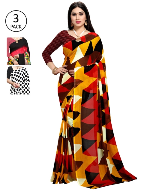 

KALINI Women Pack of 3 Printed Sarees, White