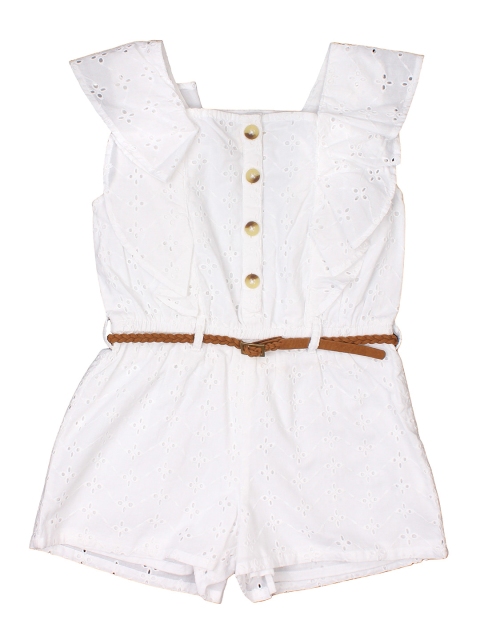 

Lil Lollipop Girls White & Brown Cotton Jumpsuit
