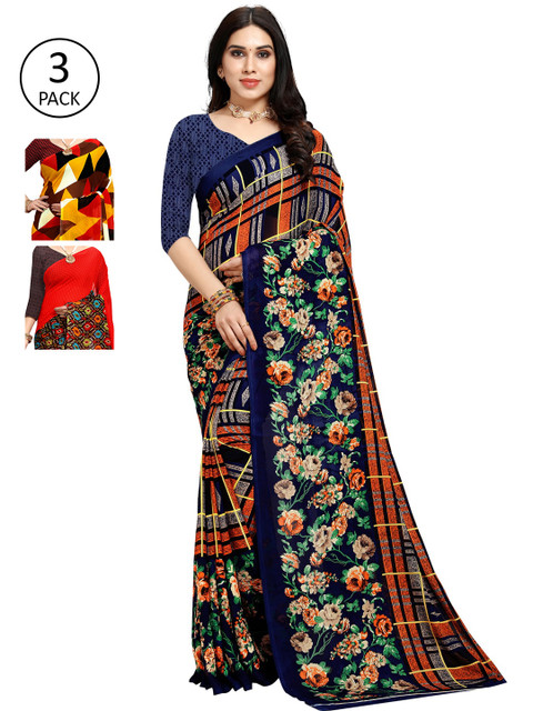 

KALINI Pack Of 3 Multicoloured Poly Georgette Sarees, Multi