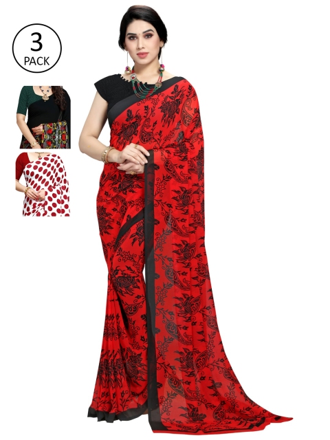 

KALINI Pack Of 3 Red & Black Saree