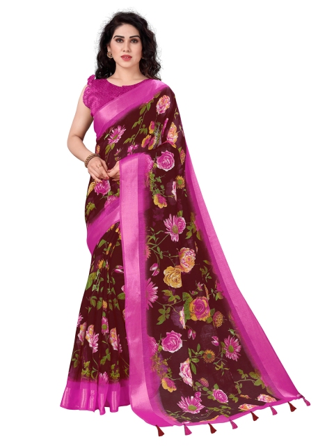

KALINI Purple & Brown Floral Bagh Saree
