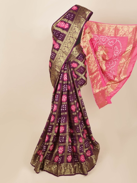 Pothys Violet & Pink Bandhani Zari Art Silk Saree