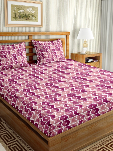 

BELLA CASA Pink Geometric 180 TC King Bedsheet with 2 Pillow Covers