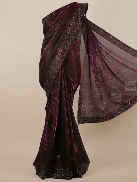 

Pothys Burgundy Floral Beads and Stones Jute Silk Saree