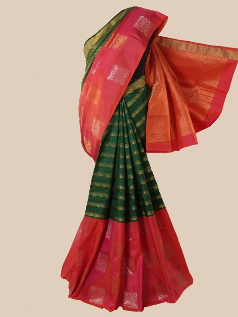 

Pothys Green & Red Striped Zari Pure Silk Kanjeevaram Saree