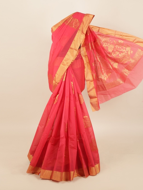 

Pothys Pink & Gold-Toned Ethnic Motifs Zari Silk Cotton Saree