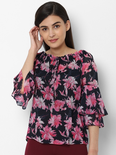 

Allen Solly Woman Women Navy Blue & Pink Floral Regular Top