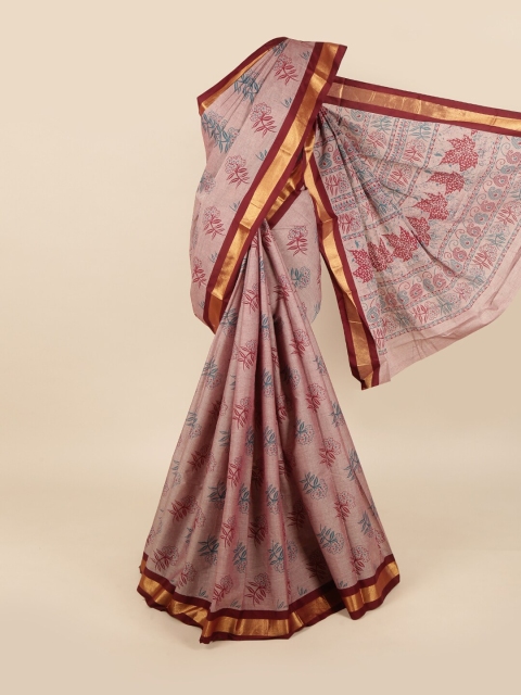 

Pothys Maroon & Gold-Toned Floral Printed Zari Saree