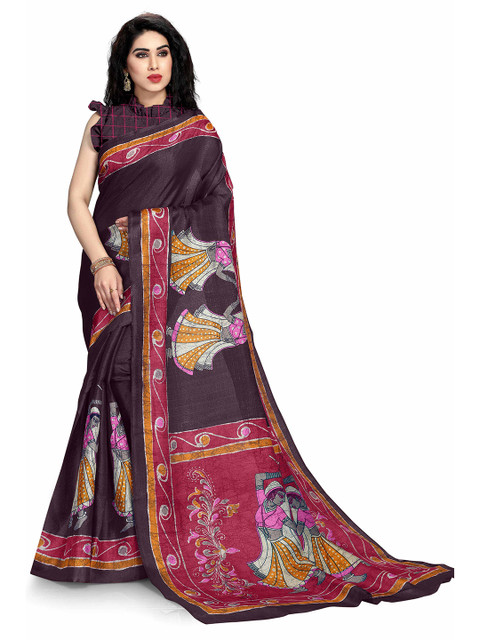 

KALINI Purple & Red Ethnic Motifs Art Silk Khadi Saree