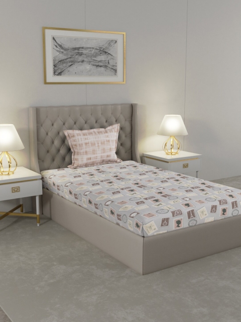 

Trident Grey & Beige Geometric 144 TC Single Bedsheet with 1 Pillow Covers