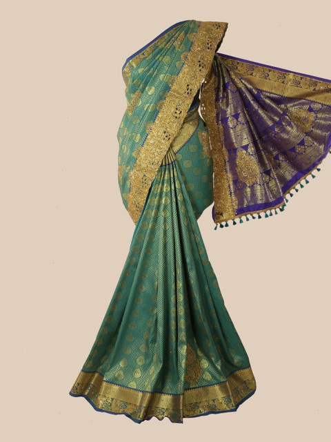 

Pothys Green & Blue Woven Design Pure Silk Kanjeevaram Saree