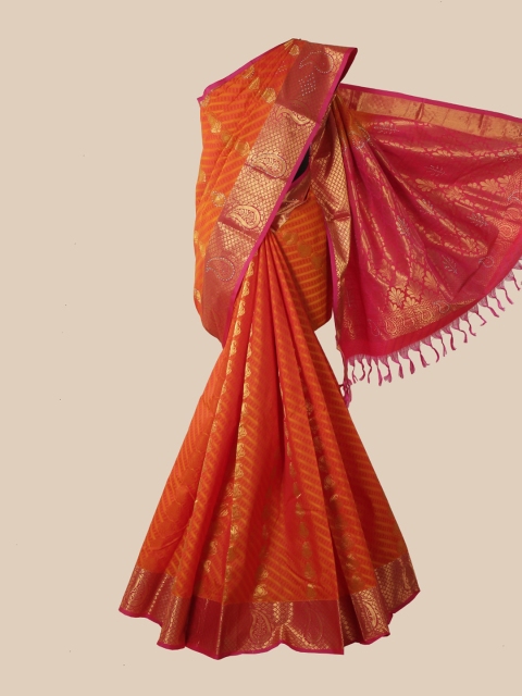 

Pothys Orange & Gold-Toned Woven Design Pure Silk Kanjeevaram Saree