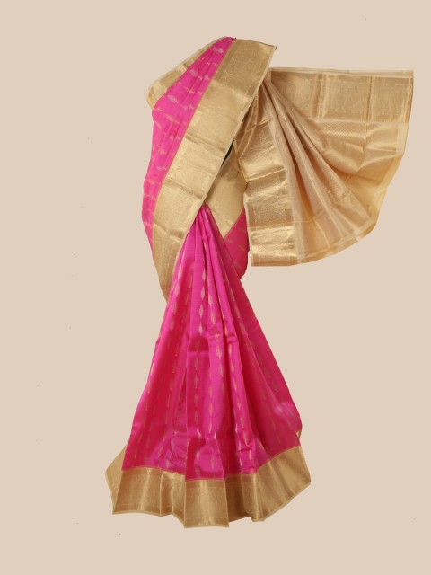 

Pothys Pink & Gold-Toned Floral Zari Pure Silk Kanjeevaram Saree