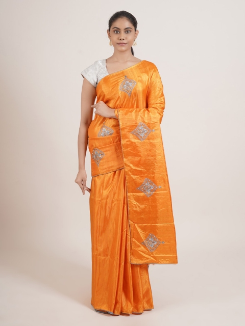 

Pothys Orange & Grey Ethnic Motifs Art Silk Saree