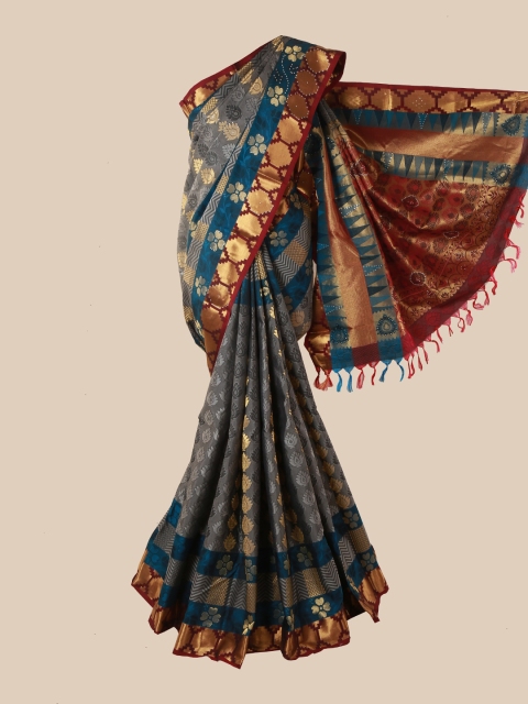 

Pothys Grey & Red Woven Design Zari Pure Silk Kanjeevaram Saree