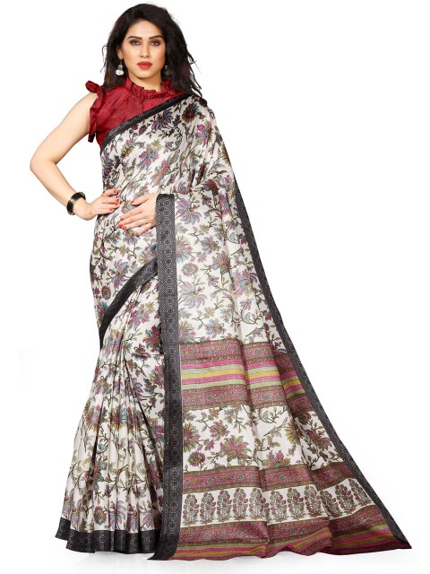 

KALINI Off White & Maroon Floral Art Silk Bagh Saree