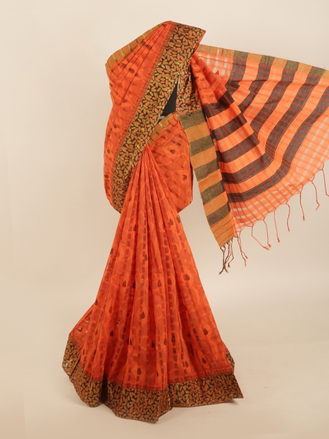 

Pothys Orange & Brown Cotton Blend Saree