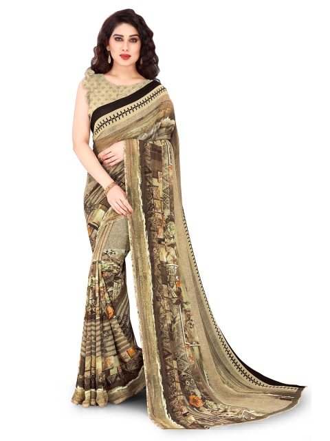 

KALINI Women Beige & Brown Faux Georgette Abstract Printed Saree