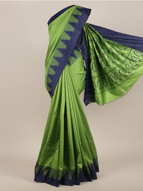 

Pothys Green & Navy Blue Floral Art Silk Saree