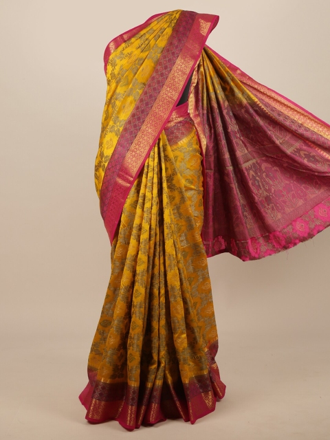 

Pothys Yellow & Pink Woven Design Zari Jute Silk Saree