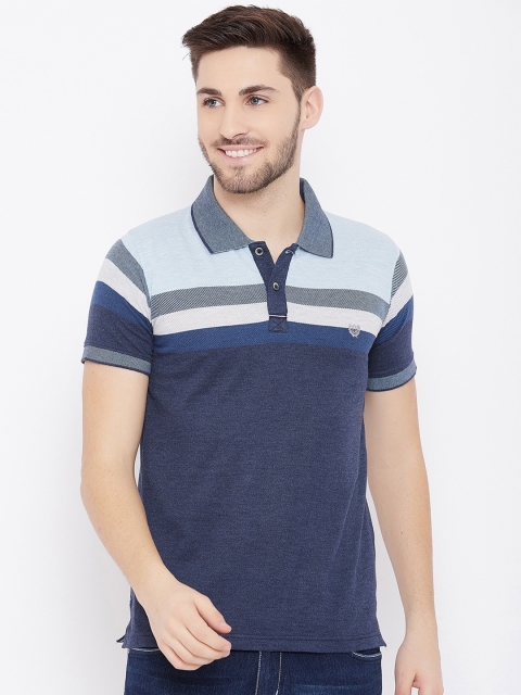 

Duke Men Blue & Sea Green Colourblocked Polo Collar Slim Fit T-shirt