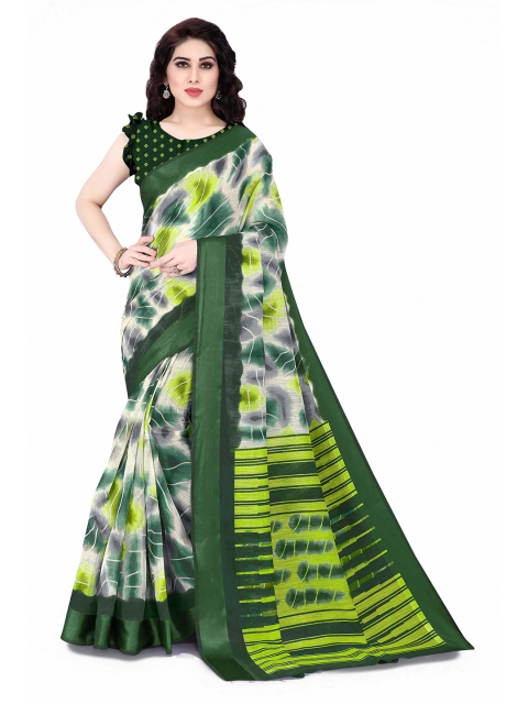 

KALINI Off White & Green Tie and Dye Saree
