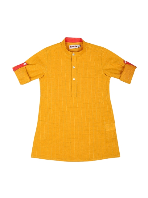 

Fabindia Boys Yellow & Golden Checked Cotton Kurta