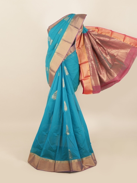 

Pothys Blue & Golden Ethnic Motifs Woven Design Zari Saree