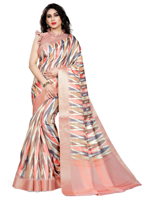 

KALINI Peach-Coloured & Grey Zari Silk Blend Saree