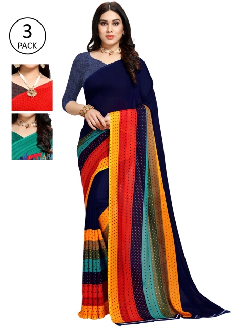 

KALINI Pack Of 3 Sarees, Blue