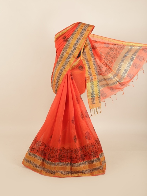 

Pothys Orange & Black Ethnic Motifs Saree