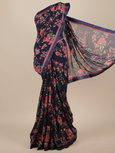 

Pothys Navy Blue & Pink Floral Saree