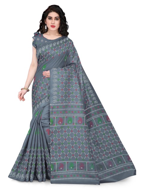 

KALINI Grey & Pink Paisley Art Silk Khadi Saree