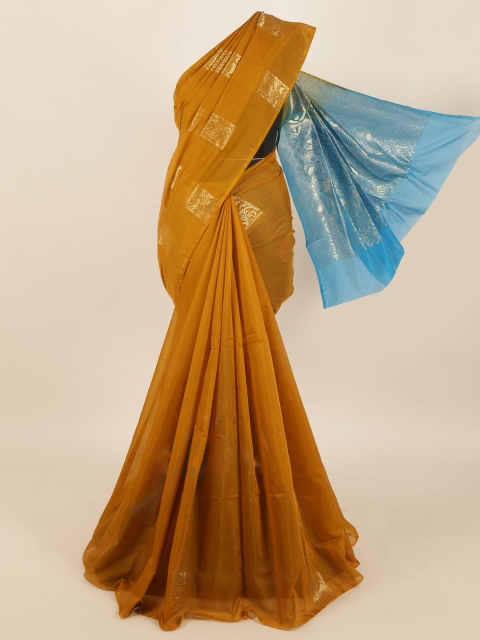 

Pothys Mustard Yellow & Golden Ethnic Motifs Woven Design Saree