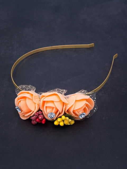 

Golden Peacock Women Orange Embellished Hairband