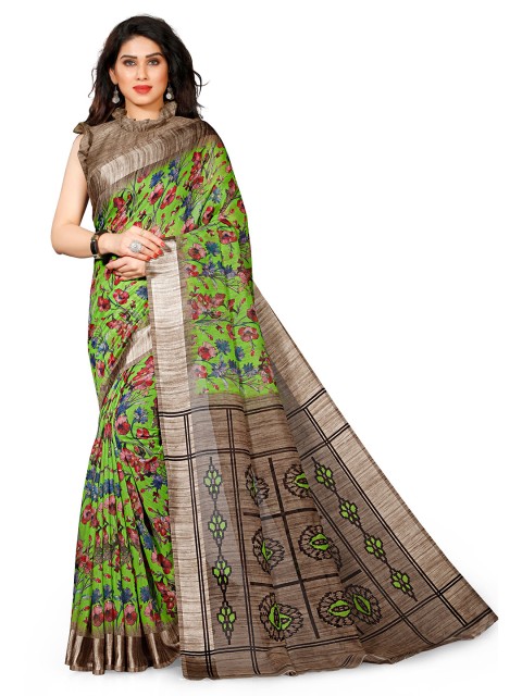 

KALINI Green & Beige Floral Printed Saree