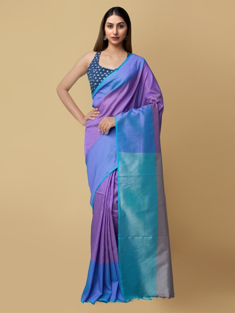 

Unnati Silks Women Violet Pure Handloom Contemporary Kanjivaram Silk Cotton Saree