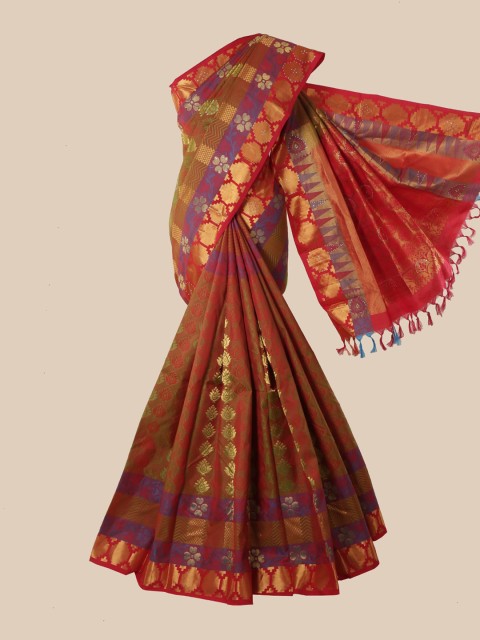 

Pothys Red & Gold-Toned Woven Design Pure Silk Kanjeevaram Saree