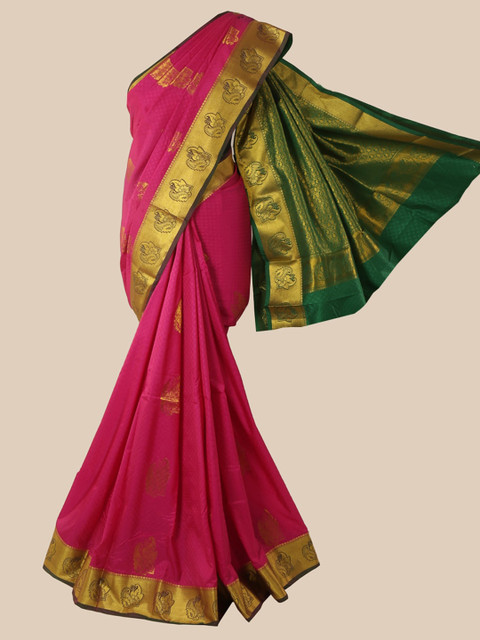 

Pothys Pink & Green Woven Design Pure Silk Kanjeevaram Saree