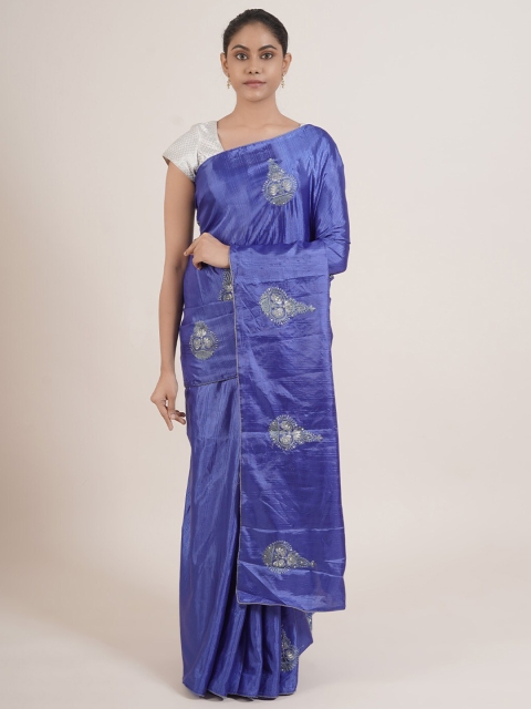 

Pothys Blue & Grey Embellished Silk Blend Saree