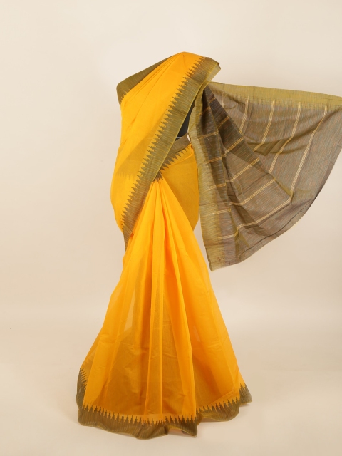 

Pothys Mustard Yellow & Olive Green Solid Saree