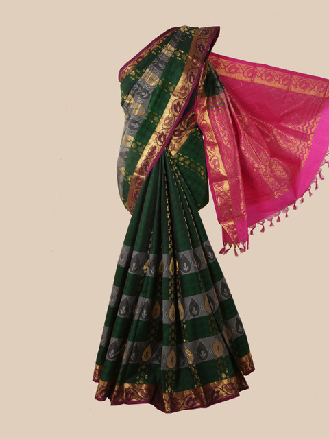 

Pothys Green & Pink Woven Design Zari Pure Silk Kanjeevaram Saree