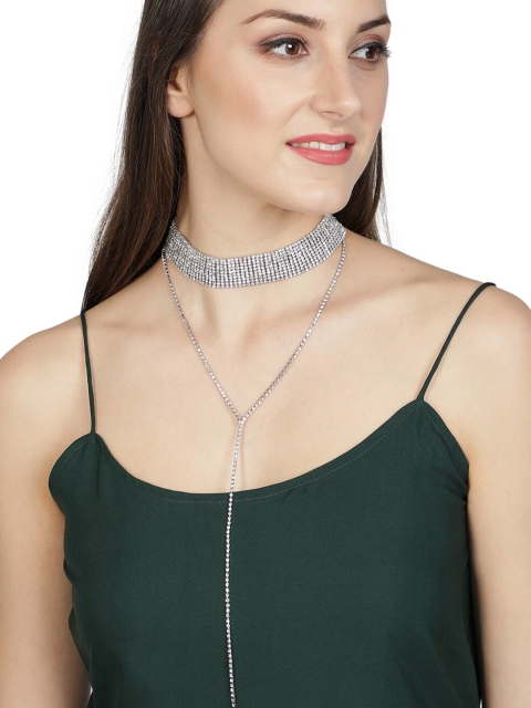 

AQUASTREET Silver-Toned Silver-Plated Choker Tassel Necklace