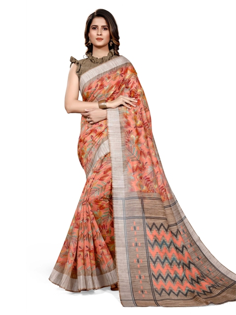

KALINI Peach-Coloured & Red Floral Bagh Saree