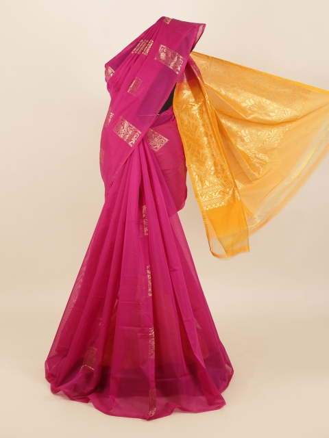 

Pothys Magenta & Gold-Toned Woven Design Silk Cotton Saree