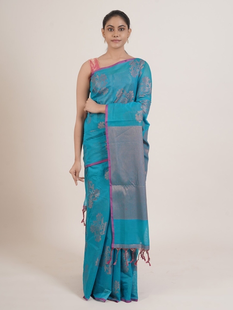 

Pothys Women Blue Cotton Blend Floral Woven Designed Saree